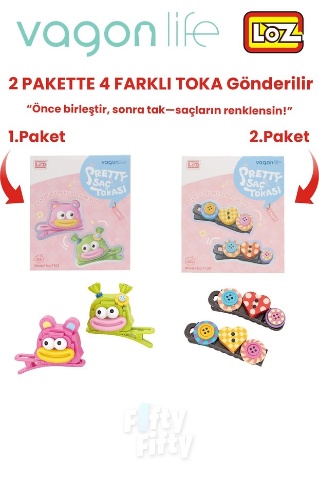 4-Piece Hair Clip Set, Assemble First, Then Attach (2 Packs of 4 Pieces Will Be Sent) Building Block Clip Set Ff