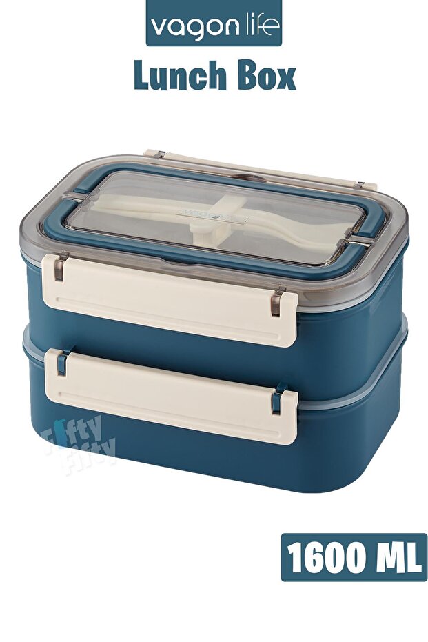 New Generation Bento Lunch Box - 1600 Ml, 2 Layers, Stainless Steel, Lunch Box - Fflbox2221