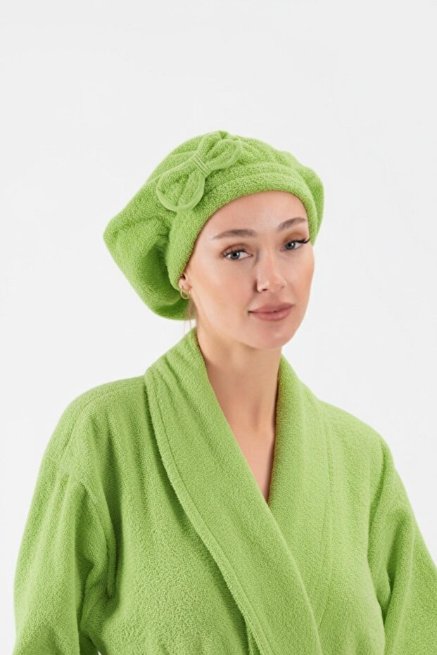 قبعة تجفيف الشعر من CottonVerse – قطن 100%، مع فيونكة