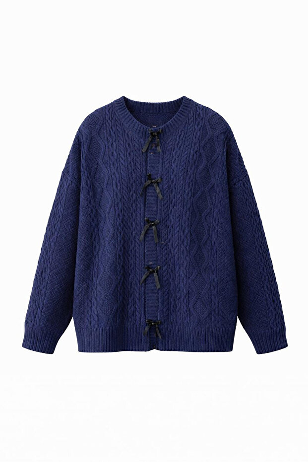 Tricot Cardigan with Bow Detail