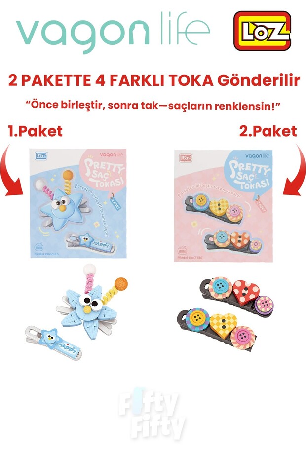4-Piece Hair Clip Set, Assemble First, Then Attach (2 Packs of 4 Pieces Will Be Sent) Building Block Clip Set Ff
