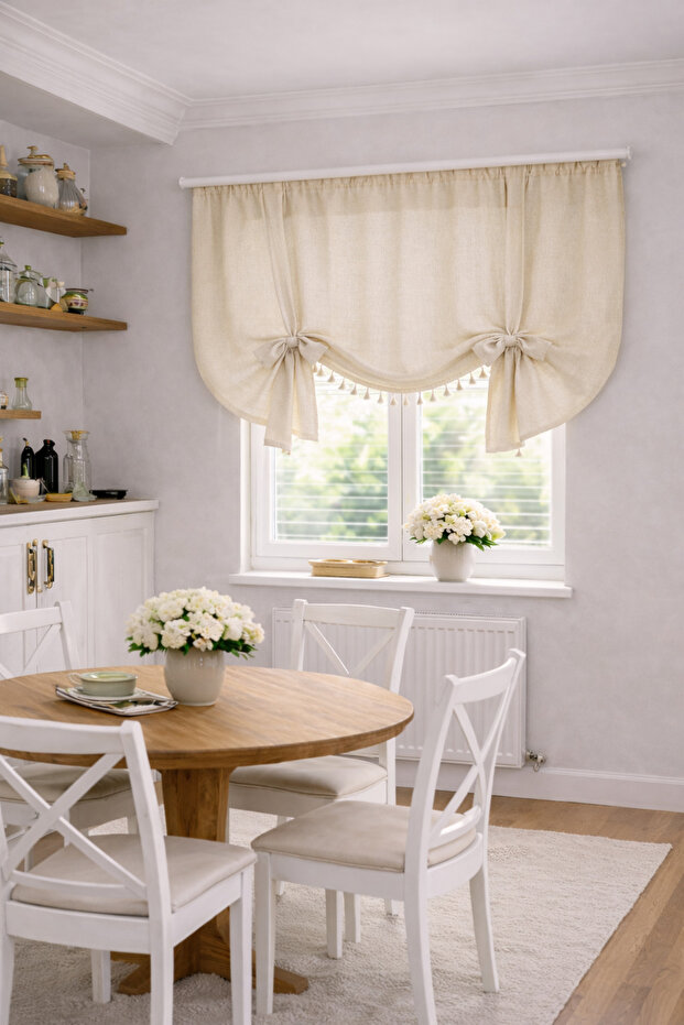 Skirt with Tassels / Tie Detail Curtain Retro Natural Background Curtain 100% Cotton