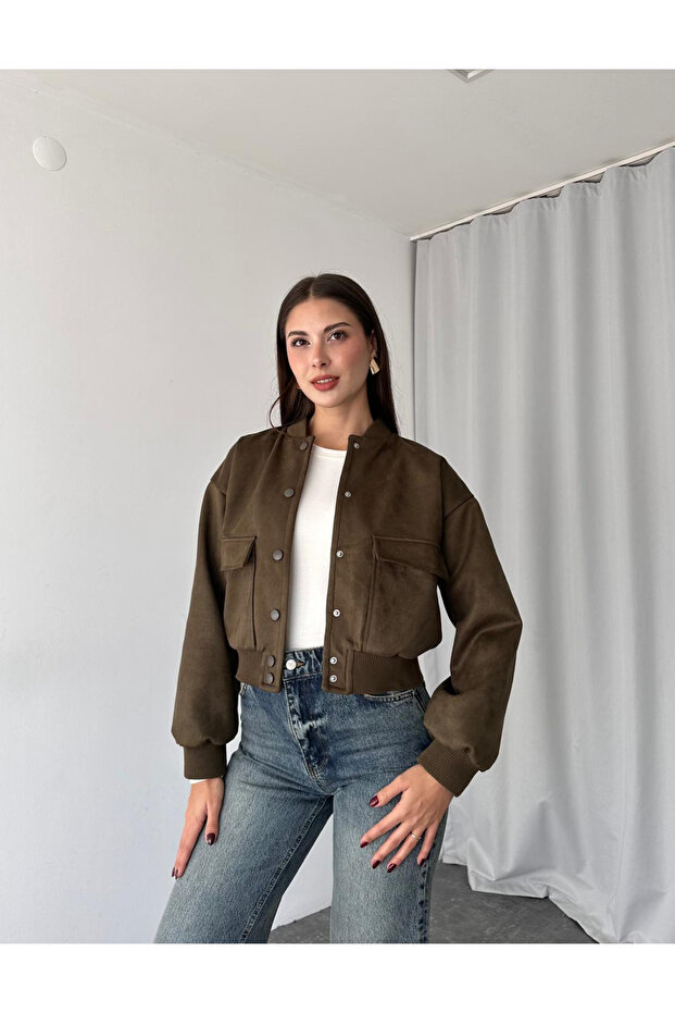 Wide Pocket Snap Button Bomber Jacket - 3