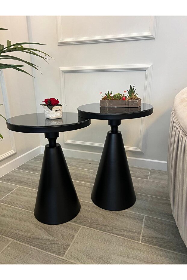 2Lİ CLASS SİYAH BOYALI YAN SEHPA - 4