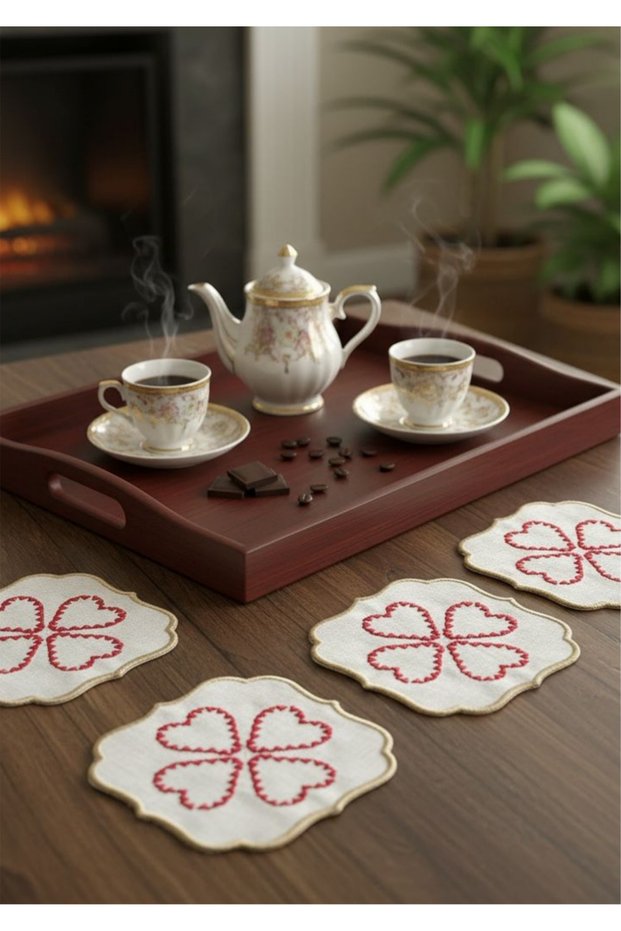 6 Pieces of Heart Detailed Presentation Napkins, Cocktail Napkins, Coffee Side Presentation Napkins, Presentation Napkins, Coasters