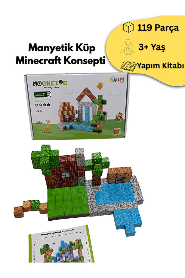 Magneton Minecraft Tarzı Manyetik Blok Küp Oyuncak 119 Parça - 3+ Yaş Çocuk Eğitici Oyuncak