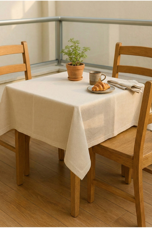 Natural Raw Cloth Square Balcony Tablecloth 90X90 cm Minimal Washable for 2 People