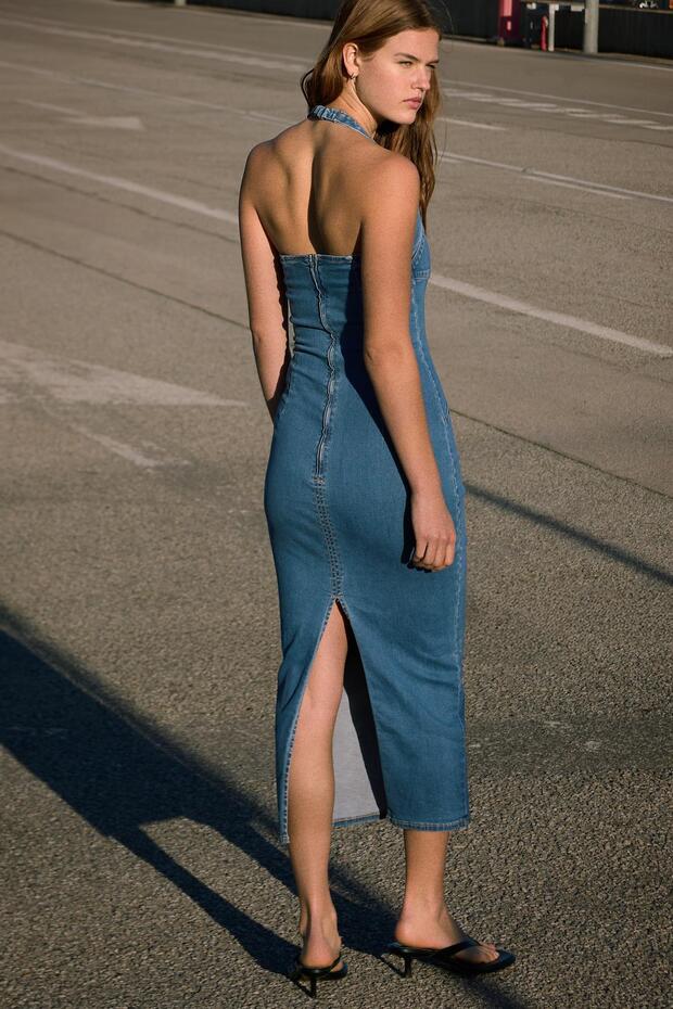 Midi denim elbise - 2