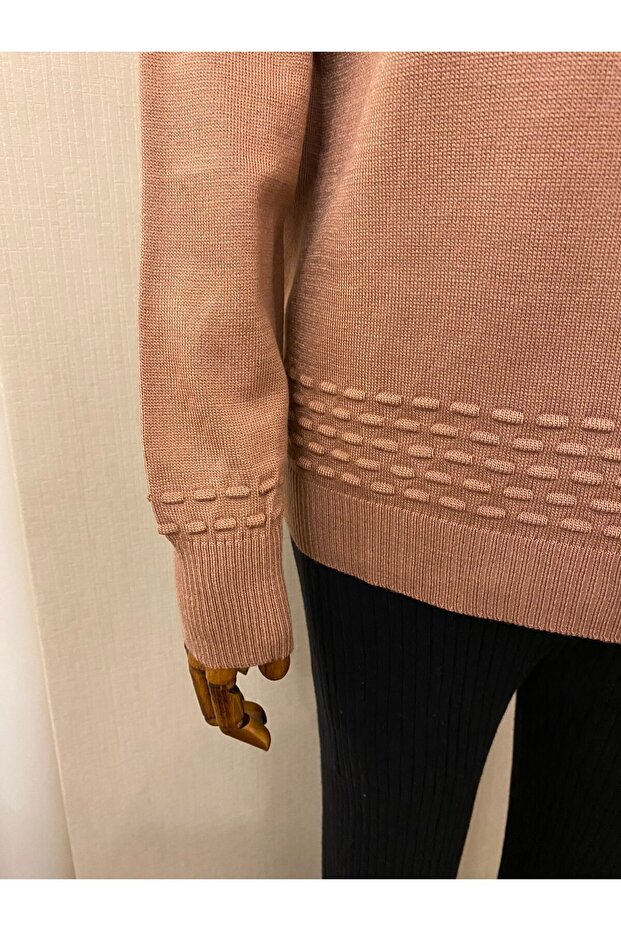 Strickwaren mit V-Ausschnitt, gemusterter Mutterblusenpullover / Dusty Rose - 5