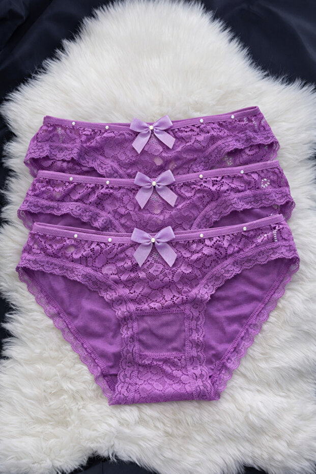 Women's Lace Bow Panties Set of 3 Nsa-58054