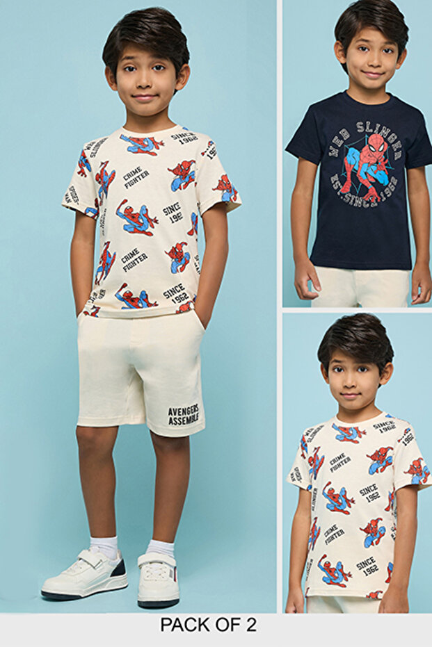Spider-Man Print T-Shirt with Crew Neck and Short Sleeves