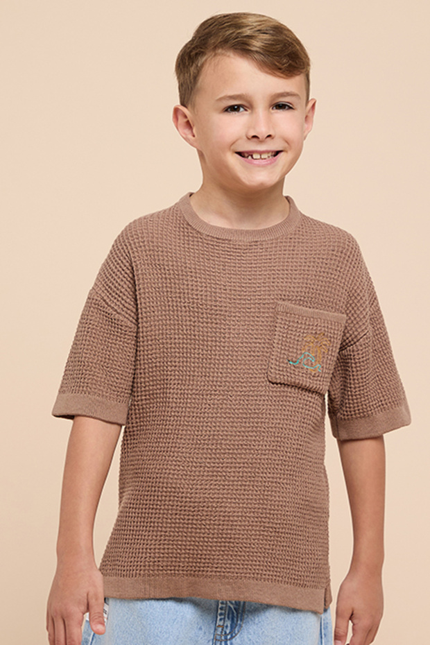 Textured T-Shirt with Crew Neck and Short Sleeves