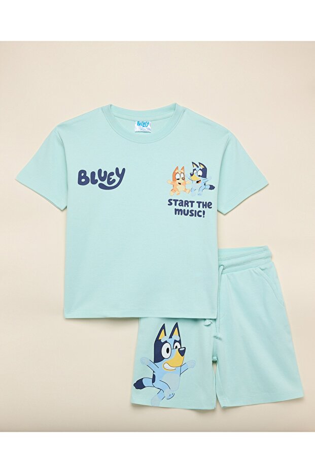 Boys Mint Bluey Printed T-Shirt and Shorts Set