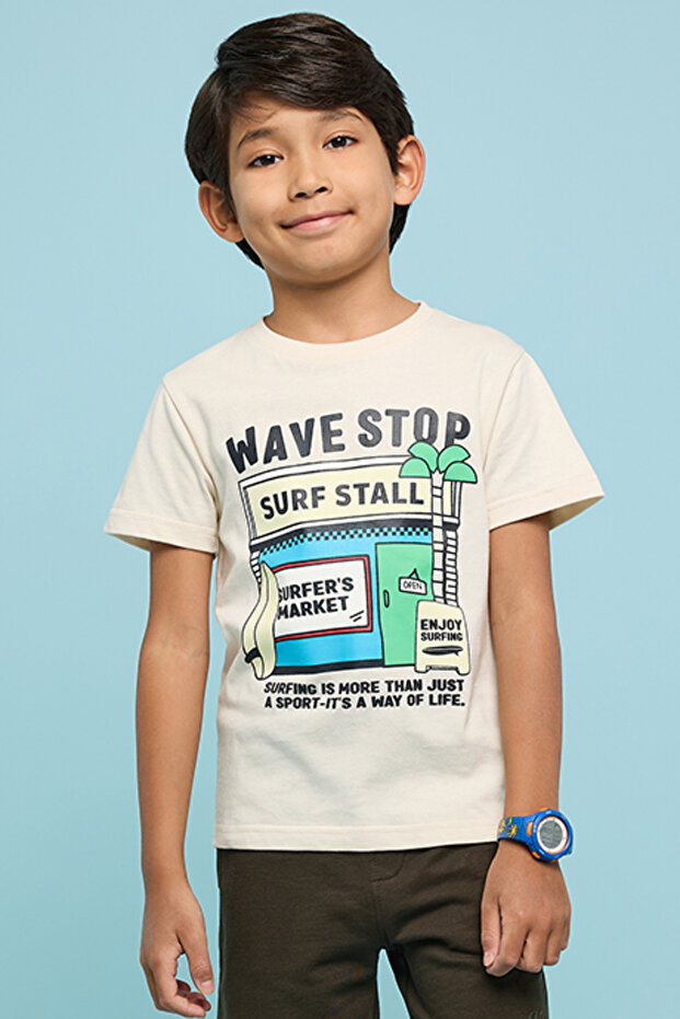 Printed T-Shirt with Crew Neck and Short Sleeves