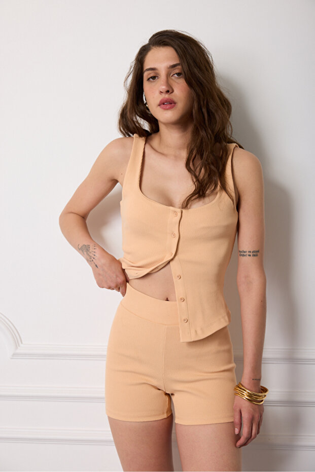 Fitilli Örme Şort - 2