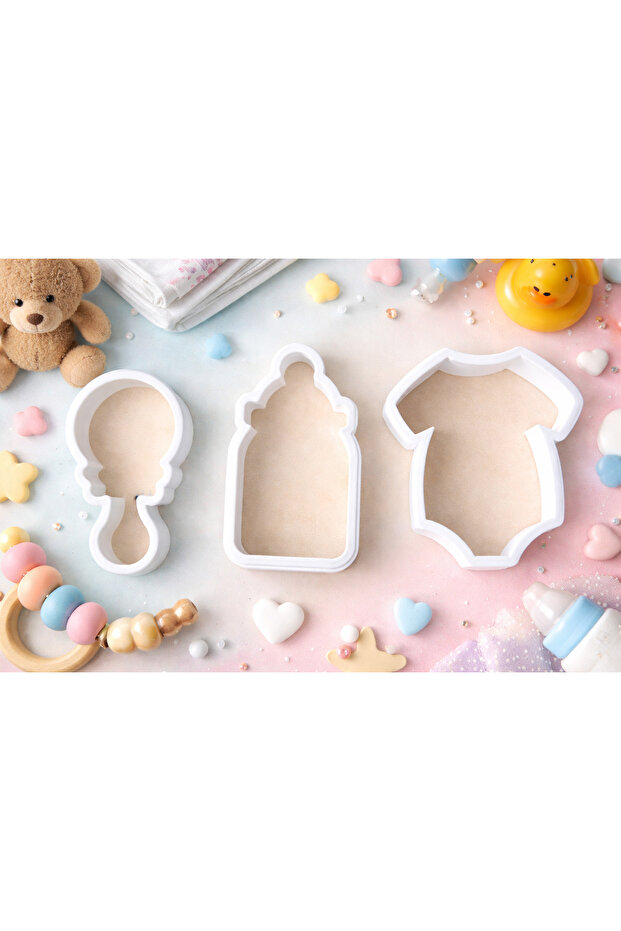 Baby Themed Cookie Mold Set | Baby Bottle – Jumpsuit – Pacifier Shaped | 8–10 cm Plastic Mold