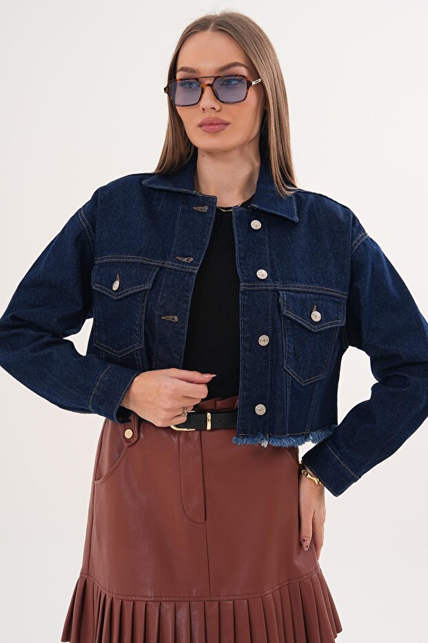 Women's Tassel Detailed Short Denim Jacket - 260179