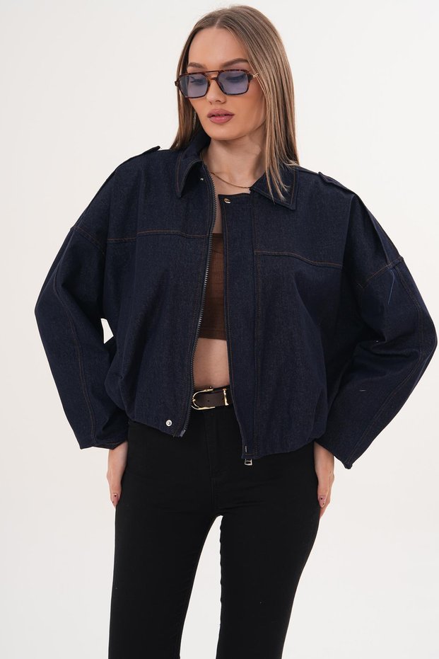 Women's Bomber Denim Jacket with Epaulets 265223