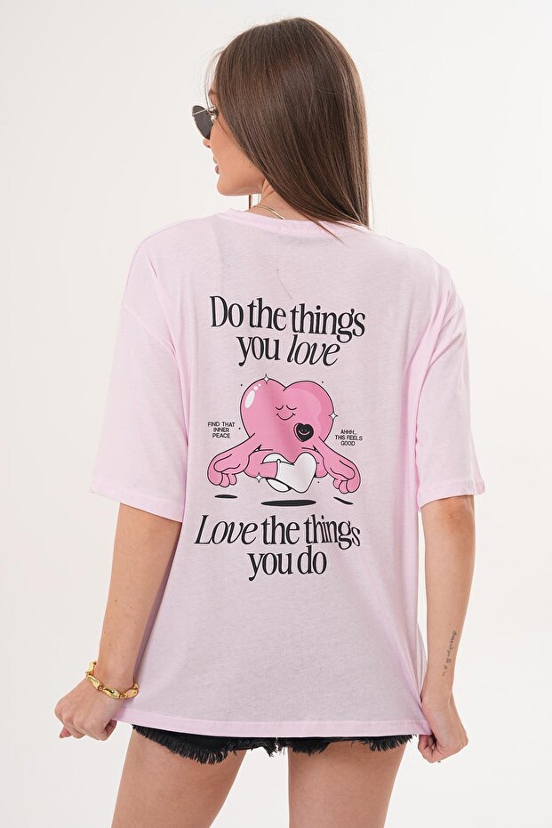 Women's Crew Neck Oversize T-Shirt with Back Print Detail - 260151