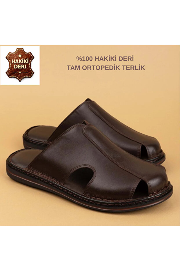 100% Genuine Leather Comfortable Lightweight Stylish Men's Slippers (Buy 1 Size Larger)