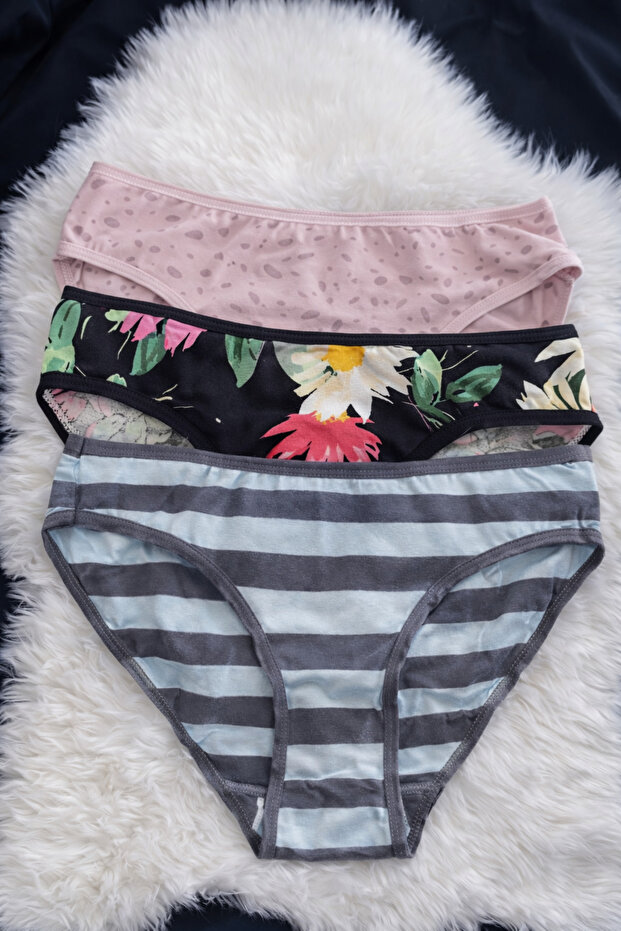 Women's Soft Textured Patterned Bikini Panties Set of 3 Nsa-58057