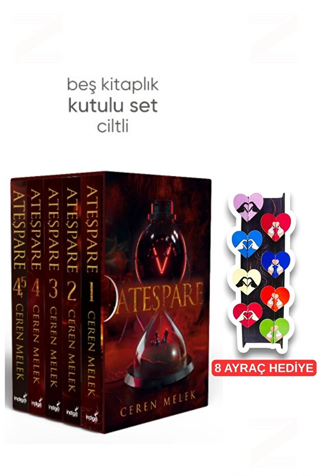 Ateşpare 5 Kitap Kutulu Seti -8'li Özel Tasarım Kalp Ayraç Hediyeli