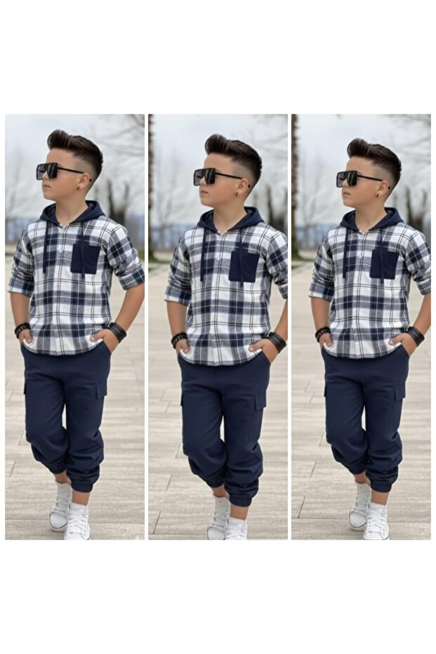 Boys' Clothing Woodcutter Shirt Gabardine Pants Lower and Upper Set
