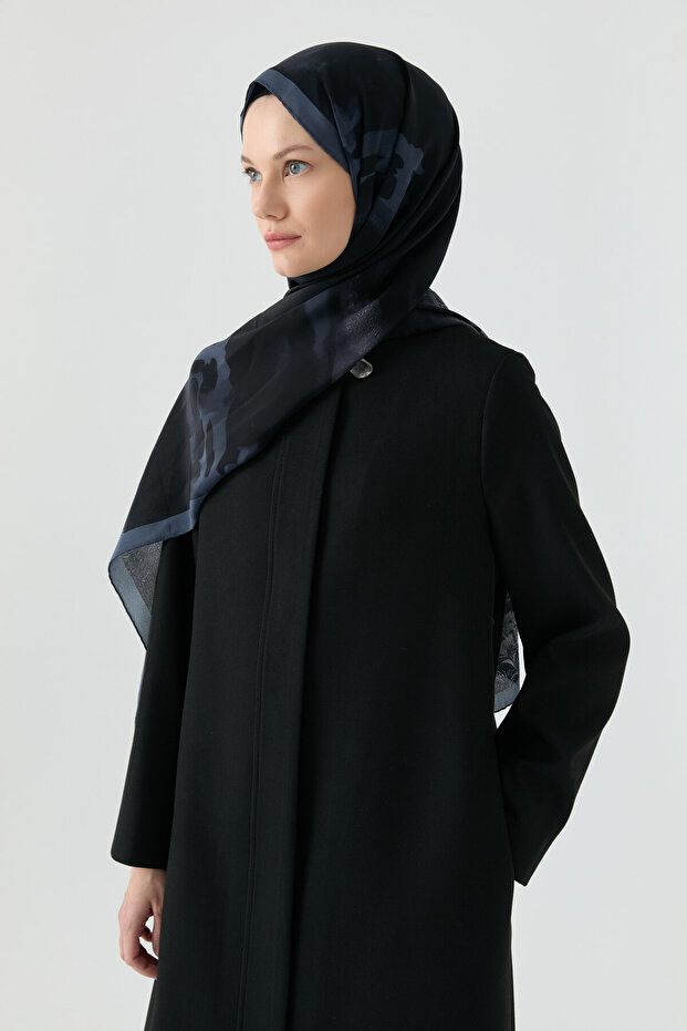 Gizli Pat Düğmeli Basic Manto - Siyah - 5