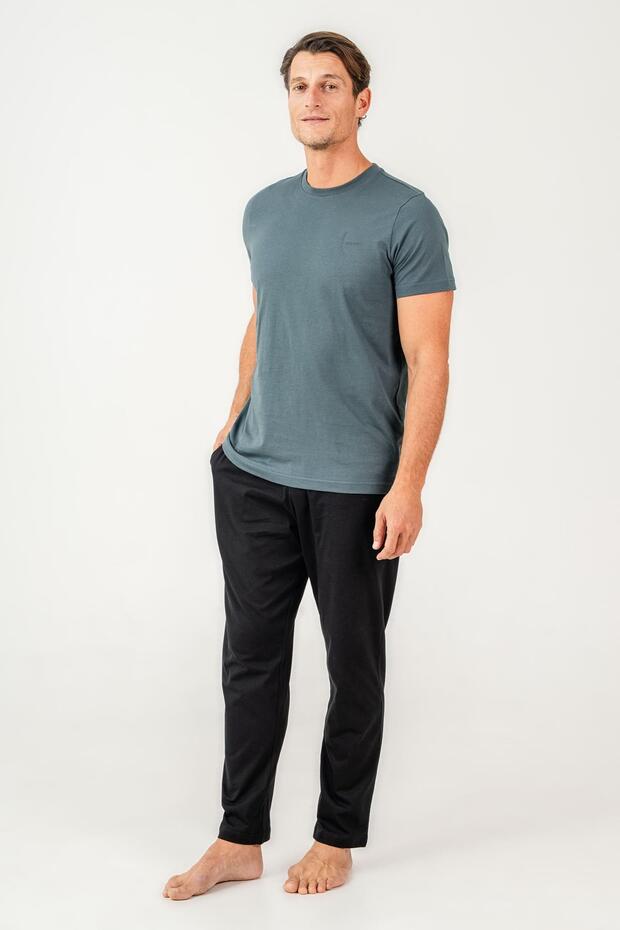 Men's Pajama Set 100% Cotton – Short Sleeve Top & Long Bottom with Pockets Comfortable Home Wear