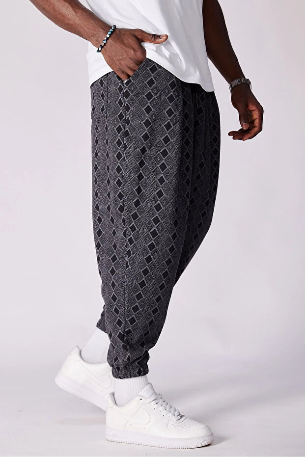 بنطلون نصف شالوار مطوي ومزين بنمط مع خصر مطاطي - 3