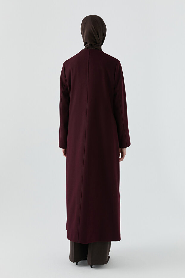 Gizli Pat Düğmeli Basic Manto - Mürdüm - 4