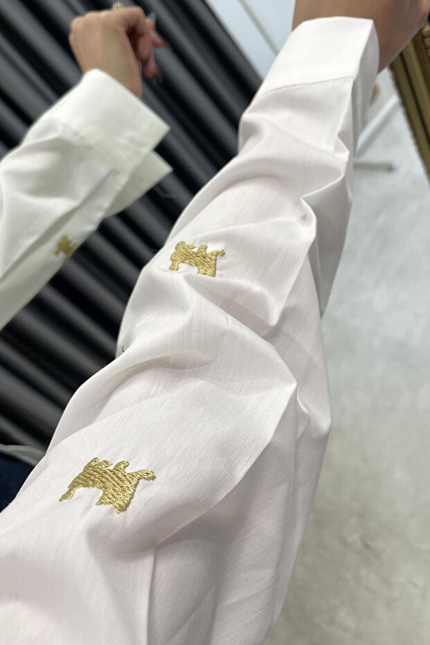 قميص أساسي مطرز بتصميم قطة - إكرو EKRU - 2