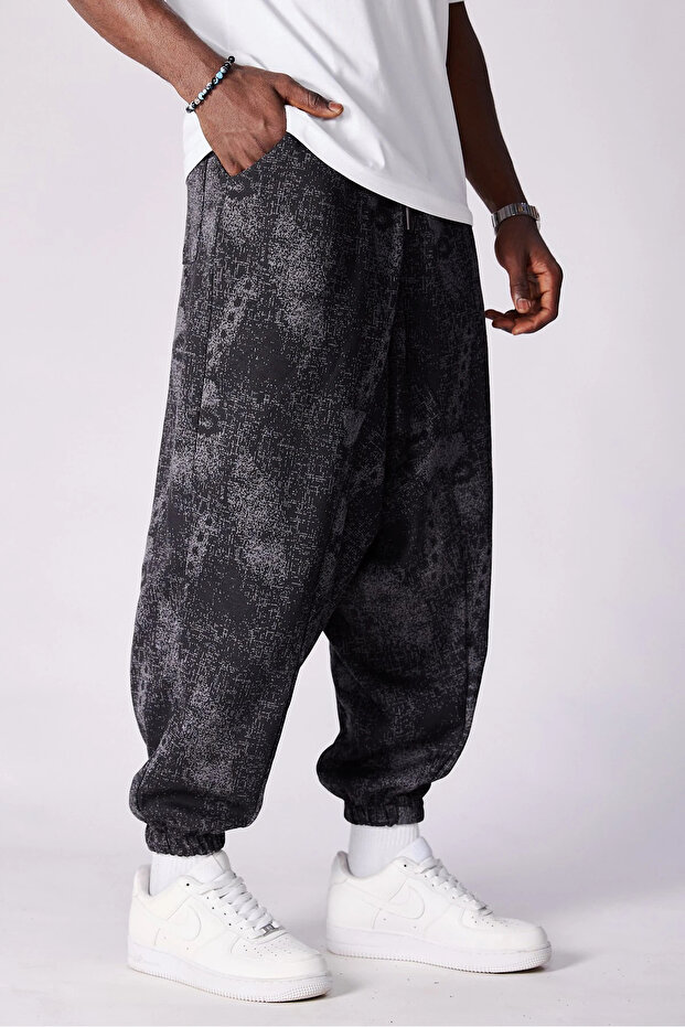 بنطلون نصف شالوار مطوي ومزين بنمط مع خصر مطاطي - 1