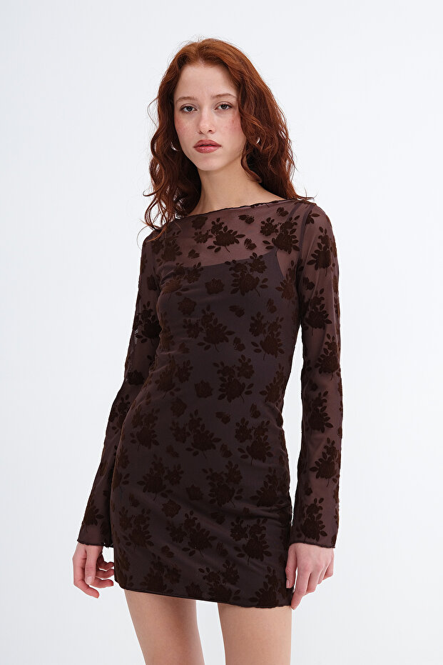 Çiçek Desenli Mini Elbise E18059 - 2