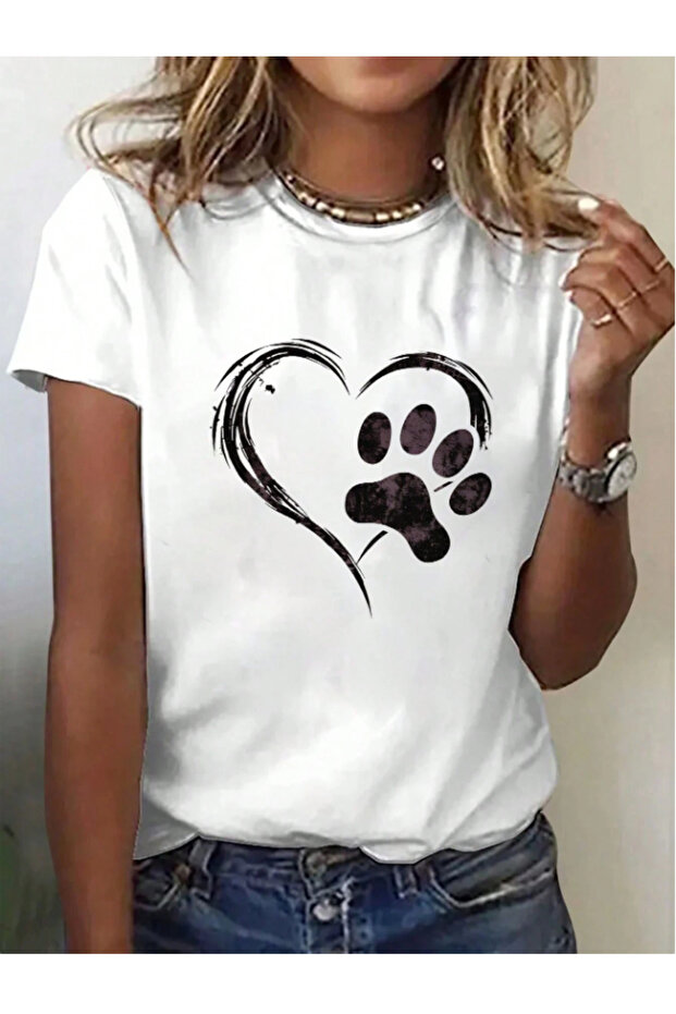 Cotton Crewneck Printed Skirt Oval White Basic T-Shirt