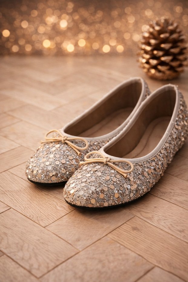 Sequined Glitter Buckle Detailed Women's Stylish Daily Ballerinas Home Ballerinas