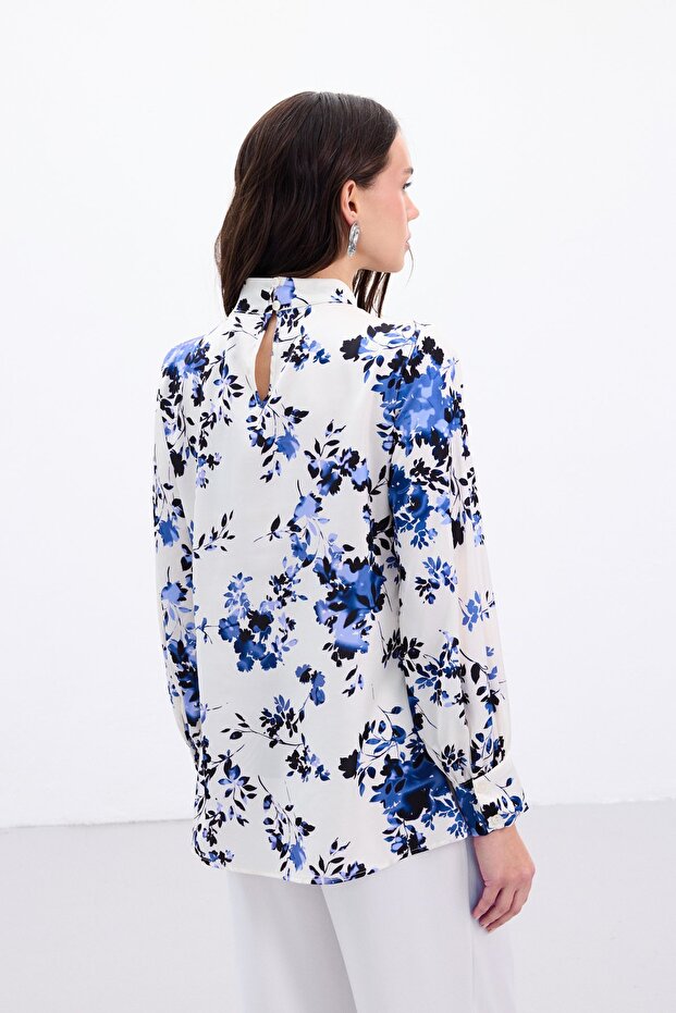 Dik Yaka Bluz - Mavi - 5