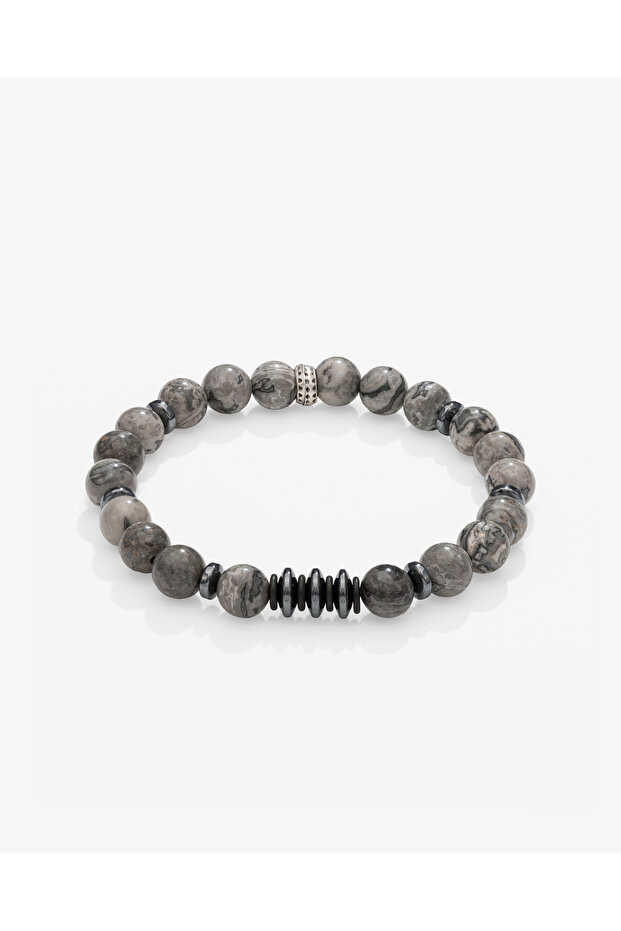Natural Stone Smoke Gray Men's Stress Bracelet in Gift Box