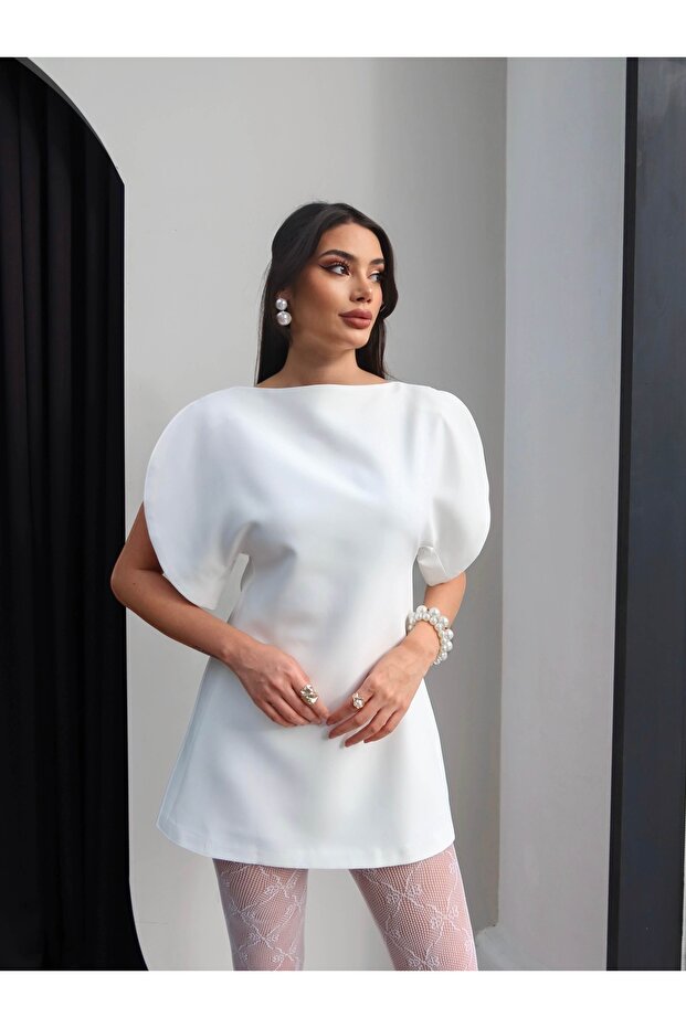 Omuz Dekolte Mini Elbise - 7