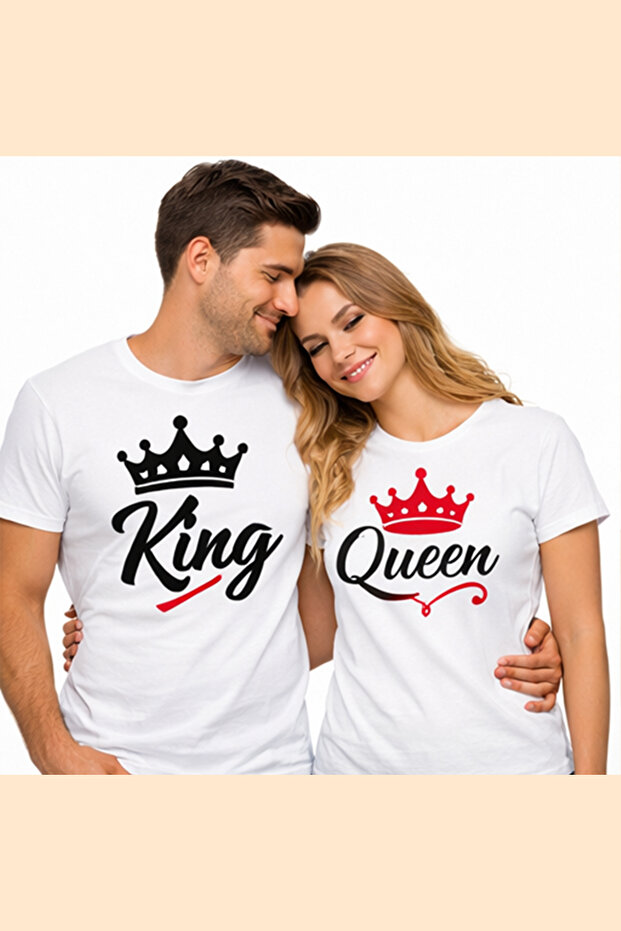 King Queen Couple T-Shirt Set – Matching Couples Shirts, 100% Cotton, Valentine & Anniversary Gift
