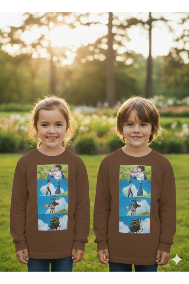 Figure Printed Brown 3-Yarn Comfortable Warm Sweatshirt for Girls/Boys
