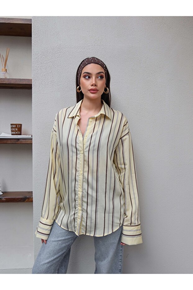 Kalın Çizgili Oversize Gömlek - 2