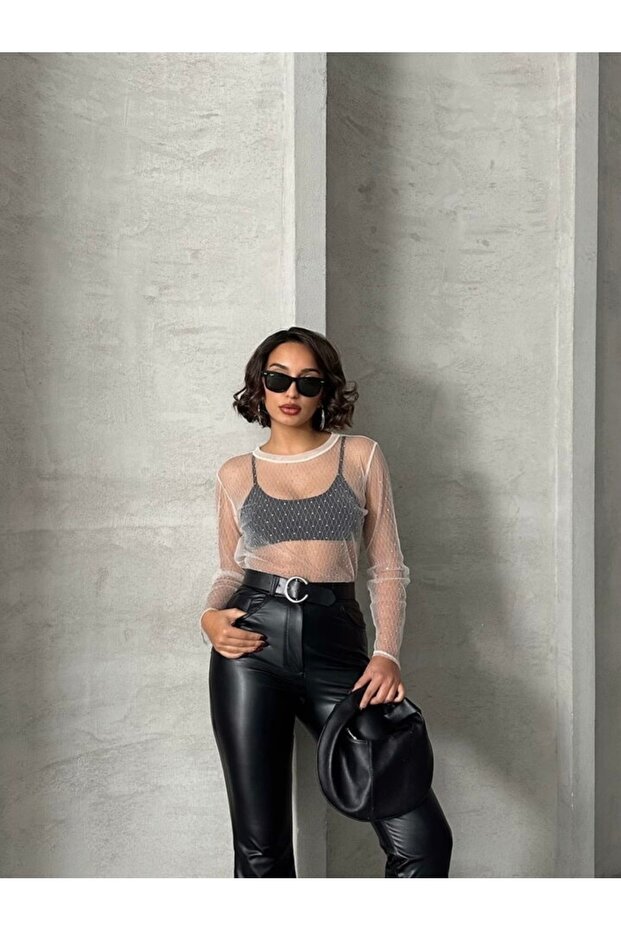 Puantiyeli Tül Bluz - 1