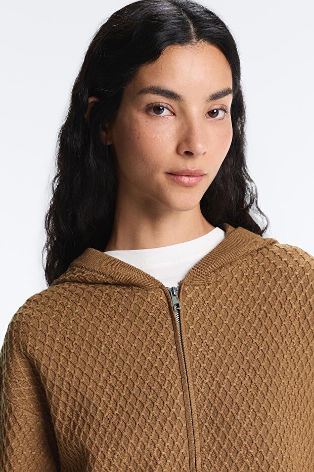 Kapüşonlu örgü ceket - 3