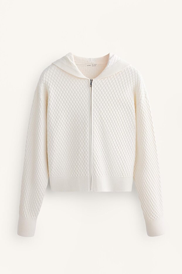 Kapüşonlu örgü ceket - 7