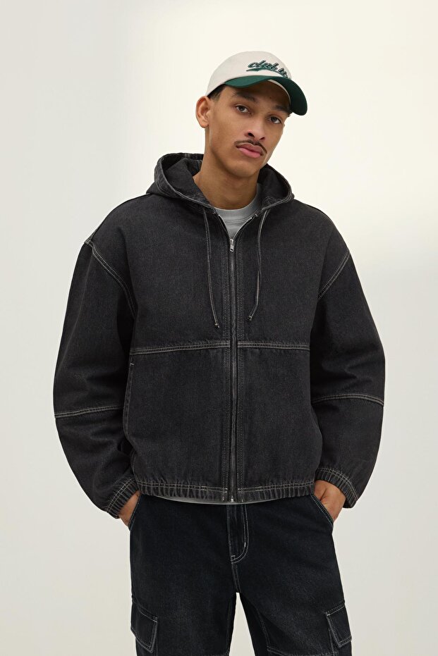 Kapüşonlu denim ceket - 1