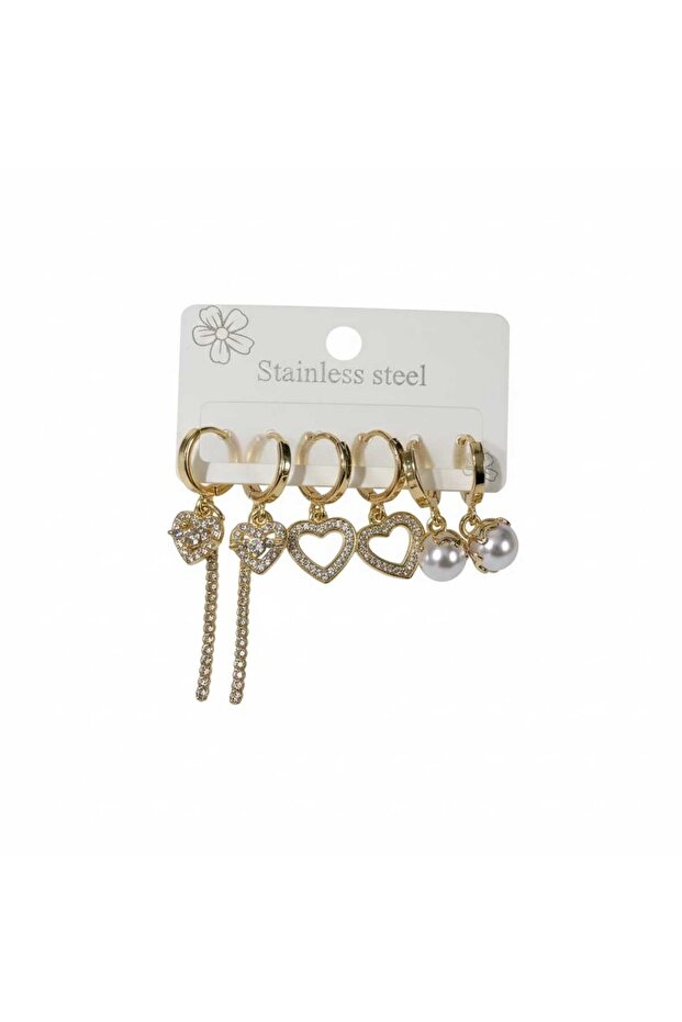 Anti-Tarnish Steel 6-Piece Zircon Stone Earrings