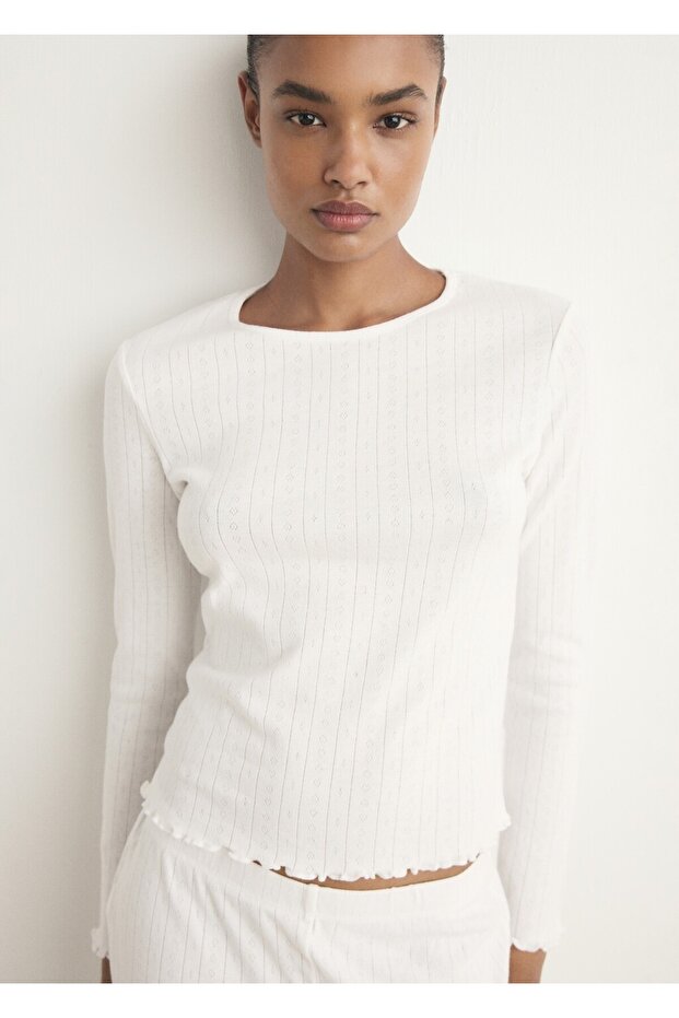 Perforated Cotton Two-Piece Pajamas