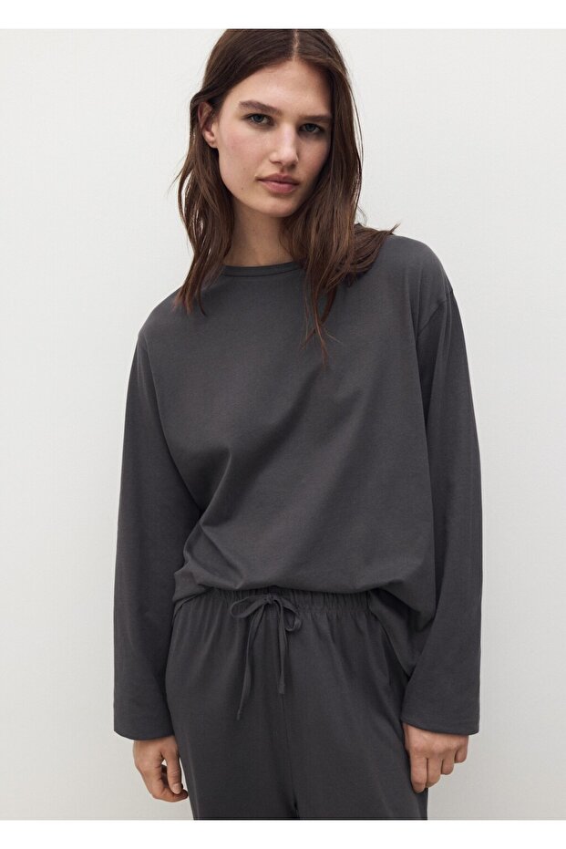 Düz pamuklu iki parça pijama - 6