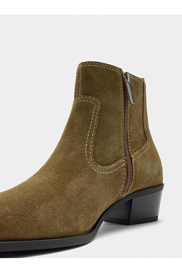 Dikiş Detaylı Süet Deri Bot - 5